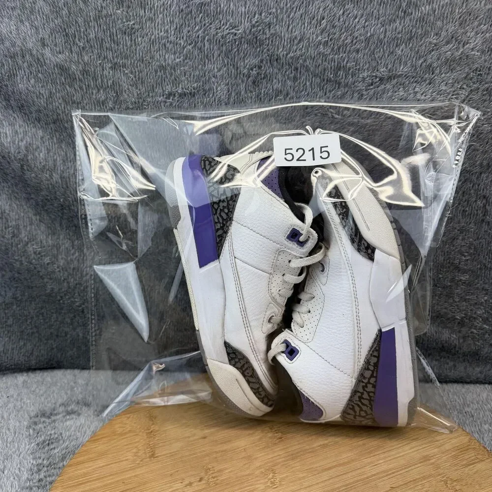 Nike Air Jordan 3 Retro Shoes Boys Size 1.5Y White Dark Iris Sneakers DM0966-105